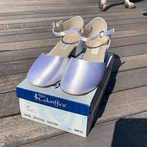 Girls white satin First Communion shoes